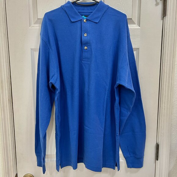 Tr-Mountain Men's Heavy Blue Polo Size Large  Long Sleeve, Heavy Weight, - Picture 1 of 3